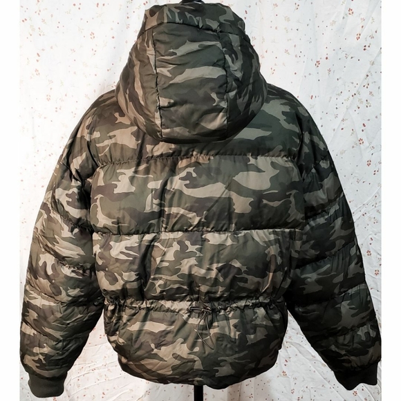 Lucky Brand Camo Puffer Coat Jacket Green Hooded Full Zip - Picture 3 of 4